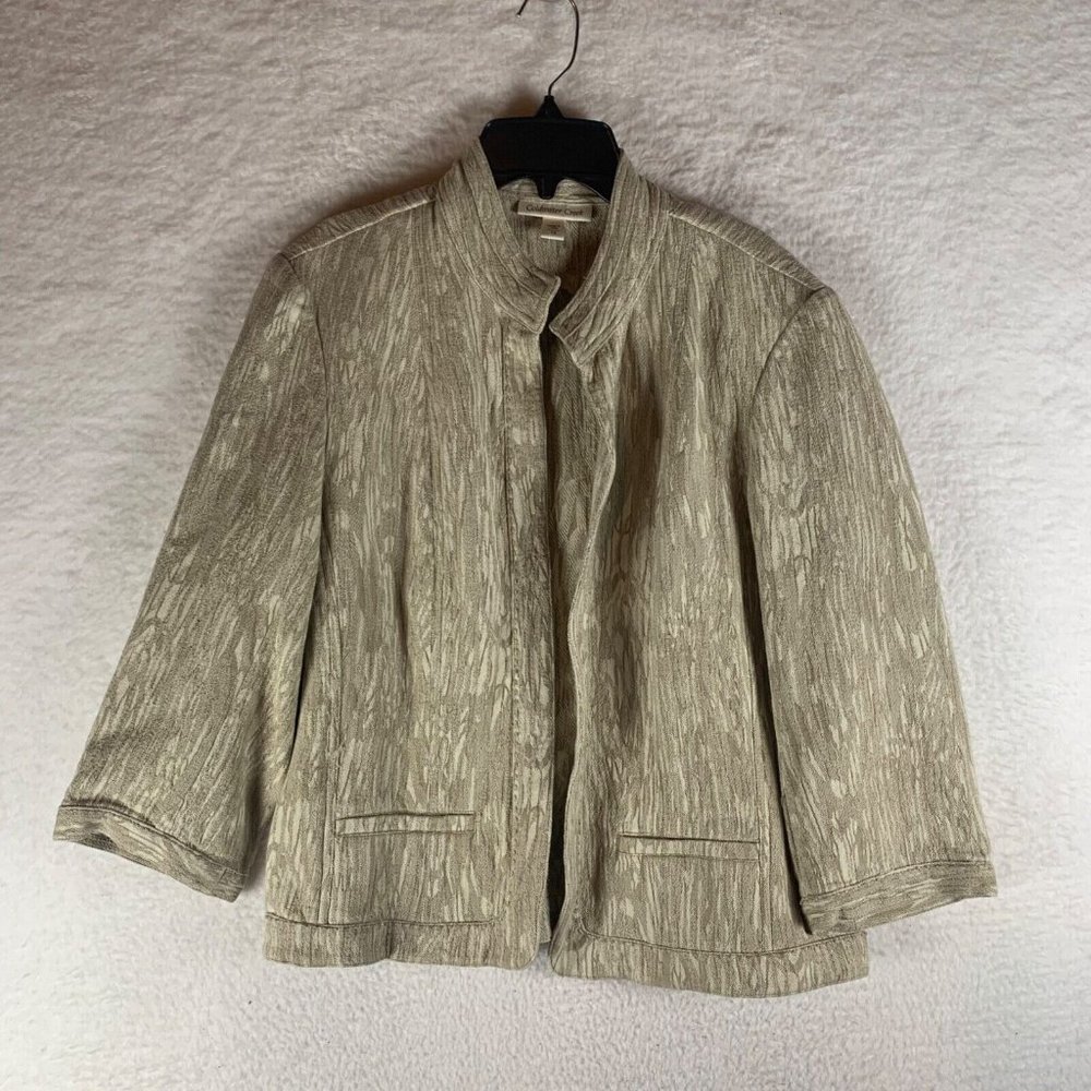 Coldwater Creek Women's Mandarin Collar Open Blazer Jacket Beige Size 14 8707